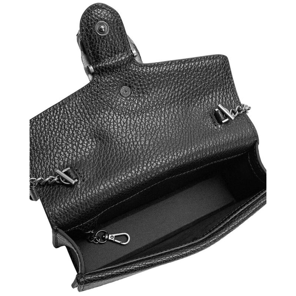 Black Leather Shoulder Bag with Silver Horsebit Accent - Picture 4 of 14